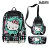 3D Cross-border New HelloKitty Cute Hello Kitty Bolsa Mochila Bolsa Lápis Mochila Conjunto de três peças