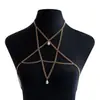 Joia Europeia e Americana Transfronteiriça Moda Metal Estrela de Cinco Pontas Pérola Artificial Pingente Corrente de Peito Sexy Garota Hot Corrente para Corpo de Biquíni