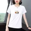 Camiseta Fina de Manga Curta Estilo High-End Plus Size para Mulheres de Meia-Idade, Top de Verão com Gola Redonda, Modelagem Solta Fashion, Esconde a Barriga, Versátil