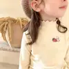 Camiseta Interior Térmica de Cuello Medio para Niñas para Otoño e Invierno, Camiseta de Manga Larga con Volantes, Top Cálido Cepillado para Niñas Mayores