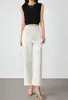 Pantalones Casuales de Lino 100% Cortos de Pierna Recta Pierna Ancha para Mujer, Estilo Perezoso Verano 2026, Cintura Alta, Corte Holgado, Caída Suave, Talla Pequeña