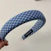 Elástico de Cabelo Listrado Azul Xadrez Estilo Coreano, Faixa de Cabelo Xadrez para Mulheres, Faixa Doce para o Início da Primavera, Acessório de Cabelo Esponjoso de Cano Alto