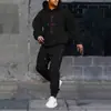 Conjunto de 2 piezas para hombre de sudaderas de manga larga y pantalones de chándal con estampado de letras retro negro para correr en invierno