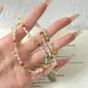 Colar de Contas Color Âmbar Vintage Feito à Mão com Pingente de Gota d'Água Transparente, Estilo Floresta Suave de Nicho, Design Versátil e Delicado para Meninas