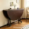 Mesa de comedor redonda plegable para el hogar, color nogal oscuro, con bandeja giratoria, adecuada para hoteles y restaurantes, una mesa redonda para 12 personas