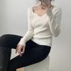 Suéter Jiawei Gola Quadrada Francesa Expondo a Clavícula Look Emagrecedor Pulôver com Top Camisa Básica para Mulheres B8119