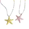 Collar Largo de Estrella de Mar con Cuentas de Dopamina para Mujer Estilo Vacaciones de Verano en la Isla Costera Exagerada Cadena Amarilla para Clavícula Accesorios