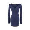 Vestido Sexy de Manga Longa Cor de Café Estilo Puro Desejo para Mulheres, Elegante para Primavera e Outono, Cintura Marcada, Slim-Fit, Bodycon, Curto