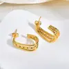 Pendientes Transfronterizos de Acero Inoxidable Dorado con un Toque de Lujo Ligero y de Alta Gama, Estilo Geométrico Vintage para el Día a Día, Diseño de Nicho, Pendientes Exagerados para Mujer