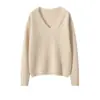 Novo Suéter de Cashmere com Decote V para Mulheres, Espesso e Quente, Tricotado de Manga Longa Versátil, Simples e com Caimento Solto, Camada Base Elegante