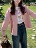 Camisa coreana de rayas rosas de manga larga, holgada y versátil, top con solapa