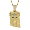 Colgante Retrato de Trébol de Cuatro Hojas Transfronterizo Europeo y Americano Joyería Retro Hip-Hop Colgante para Hombre Collar Completo de Diamantes Incrustados de Circonita de Cobre