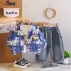 Roupa de Outono para Meninos 2026 Novo Estilo Bebê Menino Outono Carta Manga Longa Conjunto de Três Peças Roupa Infantil Tendência