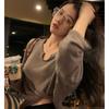 Moletom Fino de Malha Waffle para Mulheres 2026 Coreano Dongdaemun Camiseta Solta de Manga Longa para Estudantes Femininas Top Pulôver