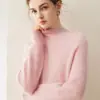 Suéter 100% cashmere para mulheres, outono e inverno, gola semi-alta, caimento solto, cor sólida, suéter de tricô para usar como base