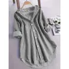 Grandes Cantidades en Stock de Camisas de Mujer de Estilo Nuevo Europeo y Americano de Amazon, Sueltas, con Rayas Verticales, de Longitud Media, Camisas de Manga Larga Casuales y de Moda