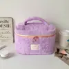 Bolsa de Cosméticos de Pelúcia Cor Sólida Simples de Inverno Bolsa de Armazenamento de Cosméticos Grande Capacidade para Meninas Bolsa de Higiene Pessoal Portátil para Viagem