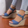 Sandalias de cuña con una tira para talla grande de comercio exterior europeo y americano para mujer, suela gruesa, plataforma impermeable, sandalias de esparto de tacón alto para mujer