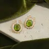 Pendientes Brillantes de Zirconia "Hada Verde" de Alta Resistencia, Pendientes Estilo Corte Vintage, Sensación de Lujo Ligero y Gama Alta, Joyería de Segunda Mano