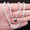 Collar Plateado de Venta Caliente Transfronterizo para Hombres, Lujo Ligero y Sensación de Alta Gama, Cadena Trenzada, Cadena de Perlas, Cadena de Plata para Mujeres, Accesorios de Cadena, Joyería de Moda