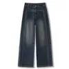 Jeans Wide Leg Rasgado Retrô Feminino 2026 Outono/Inverno Novo Estilo Jeans de Cintura Alta Emagrecedor Calças Retas Versáteis e Relaxadas