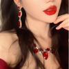 Conjunto de Joias Colar Curto de Cristal Mulheres Europeu e Americano Exagerado Rubi Pingente Brincos Corrente Clavícula Acessórios Vestido de Noiva