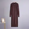 Vestido de punto acanalado midi con cremallera a mitad de camino y cuello semi-alto de temperamento transfronterizo, ajuste ceñido, manga larga, para otoño e invierno, vestido suéter que abraza la cadera