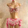 Top de Cadena para Cuerpo AYJ Transfronterizo Vintage con Tachuelas Cruzadas, Perlas Rosadas Mate, Cuello Halter de Alta Resistencia, Espalda Descubierta Estilo Punk