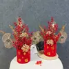Mudanza a la Casa, Cubo de Frutas de la Fortuna, Decoración con Arreglo Floral, Cubo de Bendición Floral de Nochevieja con Frutas Rojas, Fabricante de Cubo de Abrazo de Año Nuevo con Frutas Rojas
