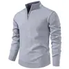 Jaqueta Suéter Casual de Cor Sólida com Zíper Meio e Gola Alta, Outono e Inverno, Transfronteiriça, Forrada com Lã, Espessada, Camiseta Básica de Tricô Quente