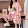 Conjunto de Ropa para el Hogar de Seda de Leche, un Conjunto Completo de Pijamas Holgados de Talla Grande para Uso Exterior, Versátil Conjunto de Dos Piezas de Shorts de Manga Corta