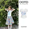 Estilo Resort de Ilha de Verão Dopamina Roupa Feminina Saia Midi Floral Brilhante e Deslumbrante Pintura a Óleo Sensação Artística Saia Midi