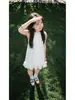 Vestido de Verano para Niña 2026 Modelo Nuevo Infantil Hermoso Encaje con Lazo Vestido Blanco tipo Tanque Vestido de Cumpleaños para Bebé