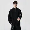 Suéter de tricô com três listras, cardigã masculino, jaqueta, outono/inverno, caimento solto, estilo casual, design novo e popular, atacado para exportação e vendas transfronteiriças