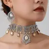 Venta Directa de Fábrica de 1 Juego de Collar y Aretes para Mujer Estilo Étnico Vintage Estilo Indio Hueco Forma de Lágrima Juego al por Mayor