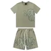 Transfronterizo Daifa SynaWord Calle Principal Hip Hop Estampado en Espuma Manga Corta Pantalones Cortos Traje Casual Hombre Hip Hop Americano Camiseta