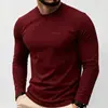 Nova Camiseta Masculina Outono e Inverno Estilo Europeu e Americano Cor Sólida Slim Fit Secagem Rápida Respirável Manga Longa Camiseta Camada de Base Masculina