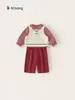 Conjunto de 3 Peças Bangxuan para Meninas: Camisa de Manga Longa Xadrez, Colete de Desenho Animado, Calça Casual Lisa - Conjunto Infantil Fashionável e Estiloso