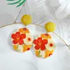 Brincos de Pintura a Óleo Coloridos, Suaves e Doces, Brincos de Flor Laranja Mar de Flores, Atmosfera Sonhadora, Brincos de Cor Contrastante para Mulheres