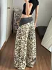 Jeans rotos de leopardo retro americano para mujer, nuevo estilo de verano 2026, pantalones holgados de doble cintura de pierna ancha hasta el suelo