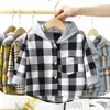 Camisas de primavera y otoño para niños, camisas de cuadros con capucha para niños, tops básicos de cuadros de manga larga para bebés niñas
