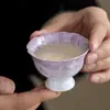 Taza de Pétalos con Pie Alto de Vidriado Cristalizado, Taza de Té Cerámica Horneada en Horno para el Hogar, Taza de Degustación, Juego de Té Kung Fu, Taza de Maestro, Cuenco de Té