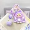 Llaveros y colgantes para bolsos de dibujos animados lindos con flocado 3D para niños de tres años, pequeños accesorios de moda de transmisiones en vivo