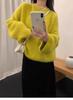 Recomendo! Suéter Mahaired Gola Careca Amarelo Limão Outono/Inverno 2024 Versátil Elegante Veludo de Mínk Macio Suéter Waxy