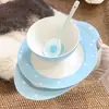 Belleza atemporal - Set de vajilla de cerámica azul con estrella de alta estética para uso doméstico, que incluye un tazón para una persona y un plato para ensalada de verduras