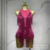 Amazon Europeia e Americana Mais Vendida Moda Sexy Saia de Dança para Boate Sem Mangas com Zíper e Franjas de Strass Decote Halter