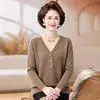 Conjunto de dos piezas para mujeres de mediana edad y mayores, suéter de punto con cuello en V, top elegante y cálido para primavera y otoño