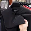 Nuevo suéter de lana de cuello medio alto para hombre, con media cremallera, color liso, cálido tejido de punto, camiseta base agradable para la piel