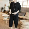 Terno de Linho Masculino Estilo Chinês Masculino 2022 Novo Verão Algodão e Linho Manga Curta Camiseta Verão Masculino Camiseta Tang