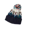 Gorro de punto cálido para mujer para otoño e invierno, estilo coreano, versátil, con patrón Fair Isle y pompón, y forro polar